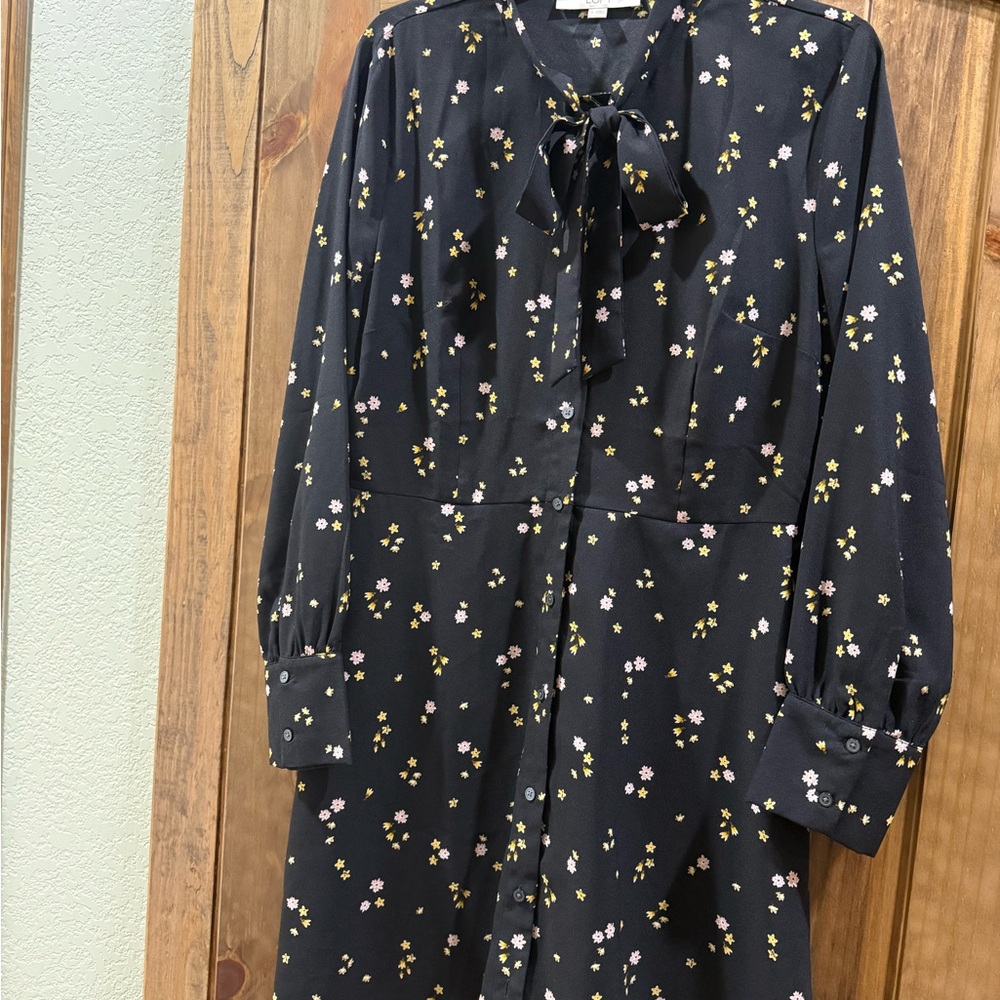 LOFT Black Dress with Yellow Floral Pattern
